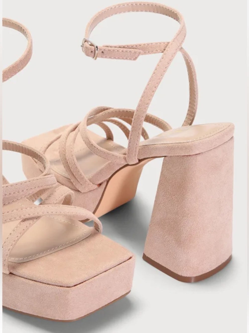 Lulus Kelsiey Light Nude Suede Platform Ankle Strap Heels Beige - Picture 4 of 11